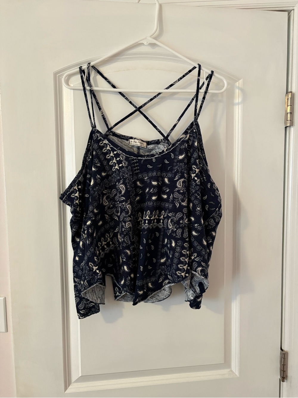 We The Free Navy Paisley Crisscross Strap Cami